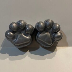2 Resin Paw Print Silver Handmade Dog Paws Knickknack Pet Decor New